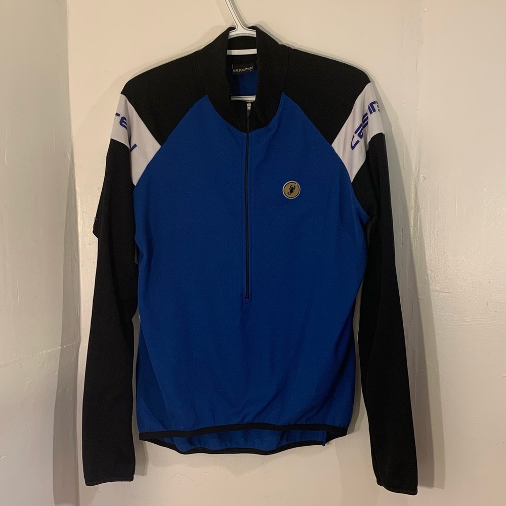 🚴 CASTELLI BLUE & BLACK CYCLING LONG SLEEVE HALF ZIP JERSEY - SIZE LARGE 🚴